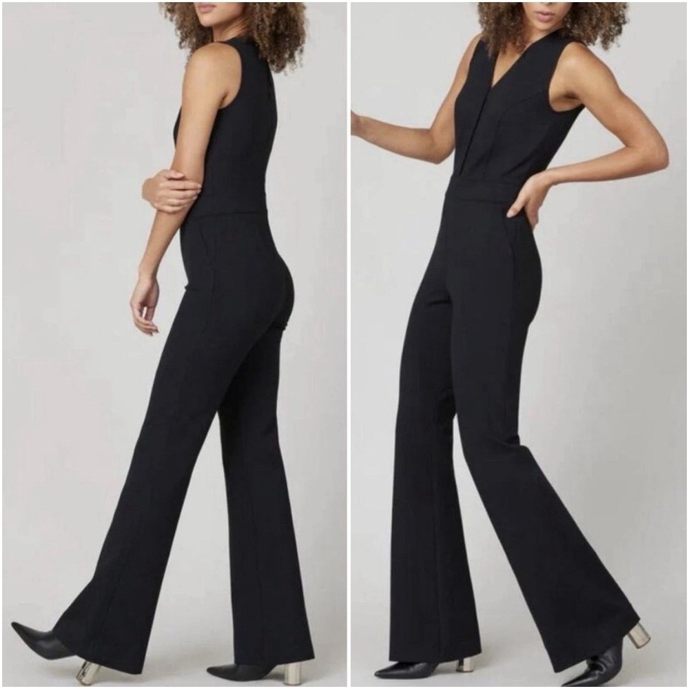 SPANX The Perfect Jumpsuit 1X Black Ponte Knit Sleeveless Wide Leg Workwear
